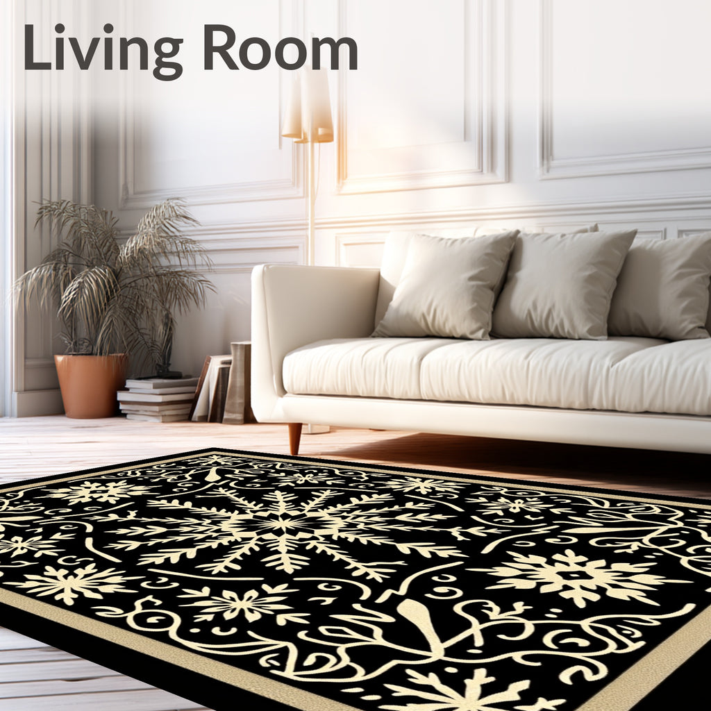 Black and Gold Snowflake Medallion Rug