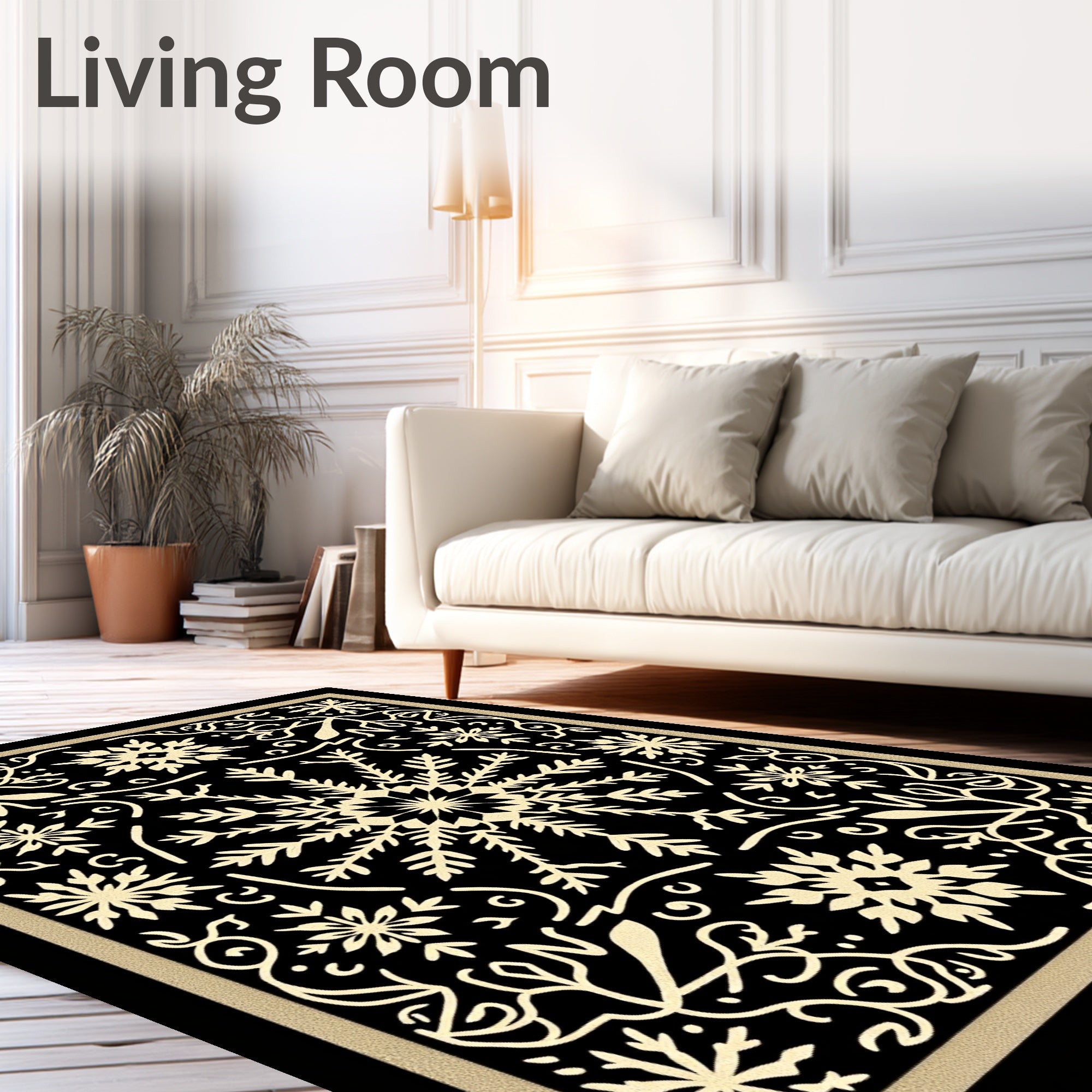Black and Gold Snowflake Medallion Rug