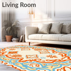Orange Blue Floral Medallion Rug