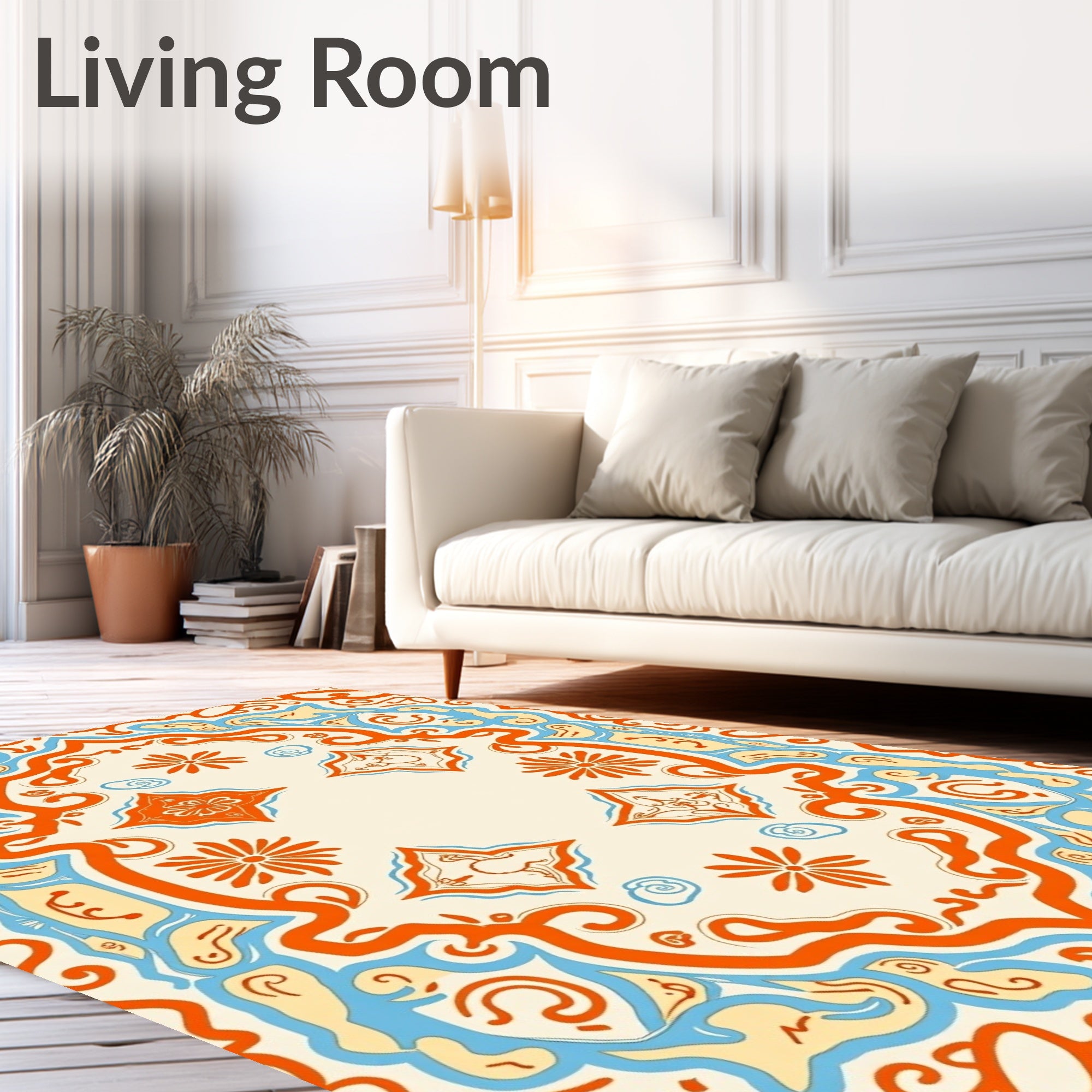 Orange Blue Floral Medallion Rug