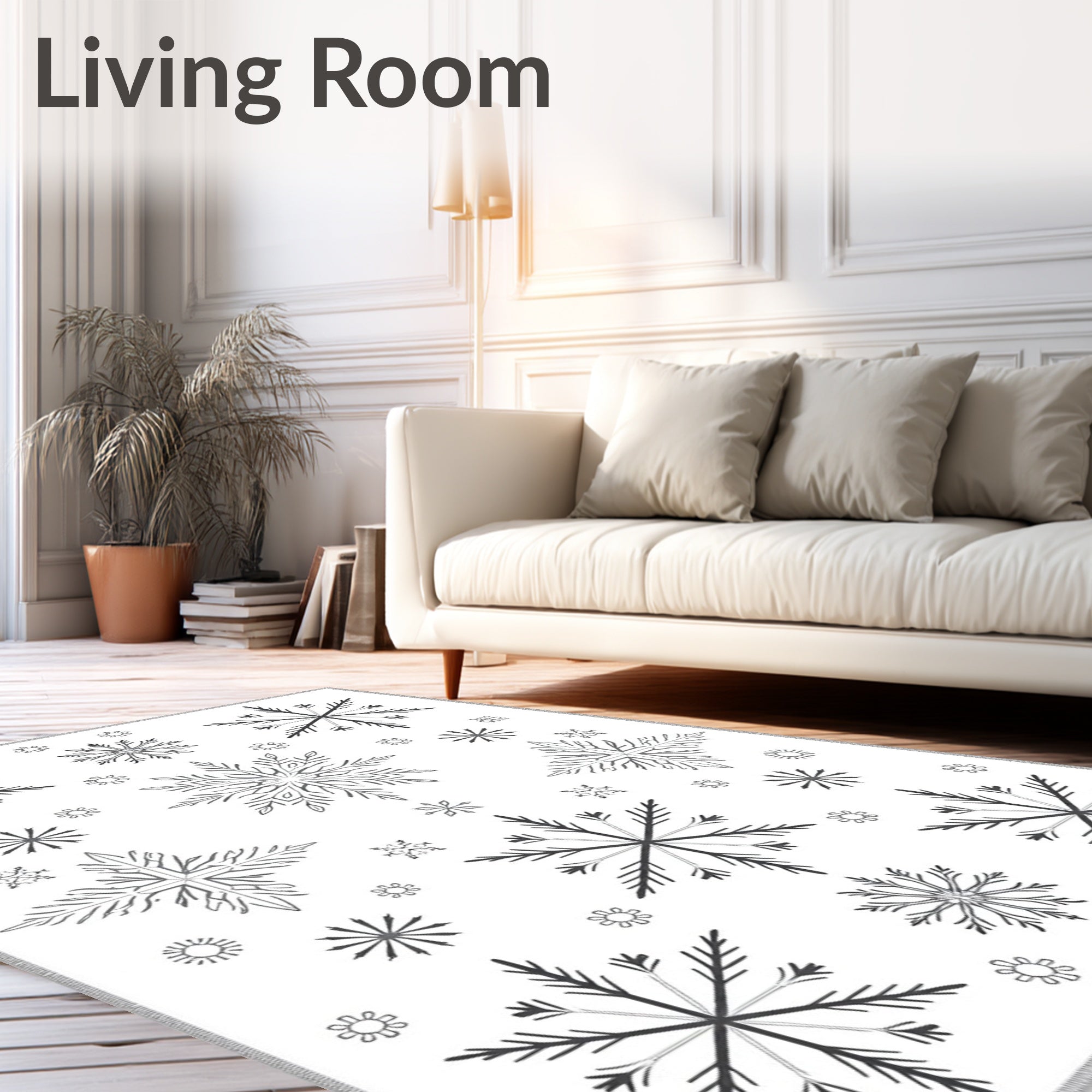 Winter Snowflakes Black White Arrangement Rug