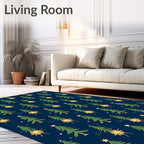 Festive Green Christmas Trees Gold Stars Rug