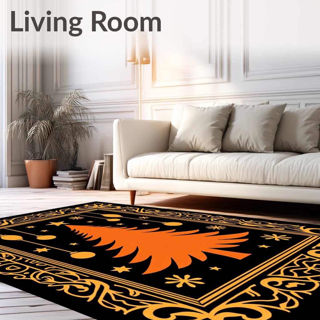 Orange Christmas Tree Festive Border Rug