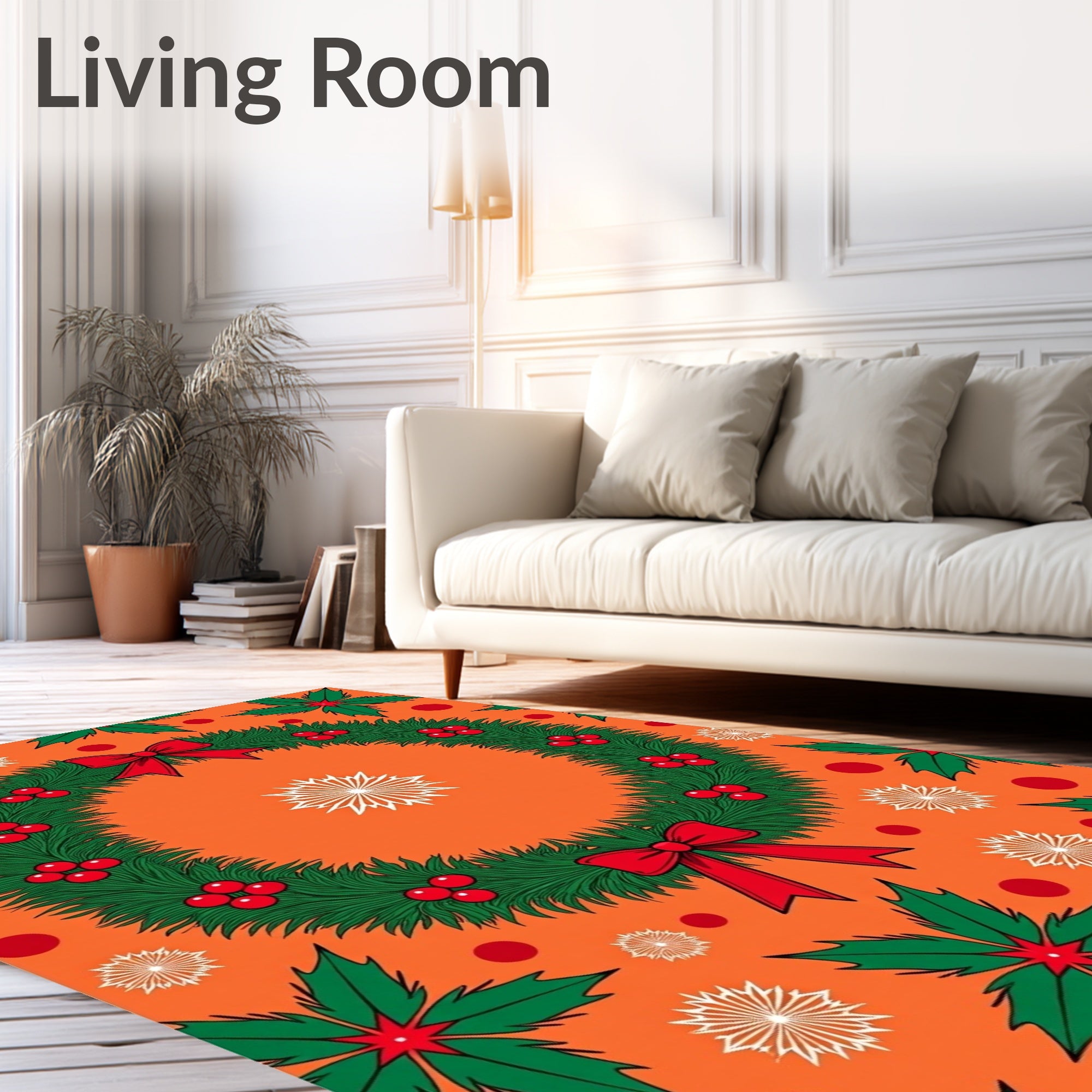 Festive Evergreen Wreath Holiday Dots Rug