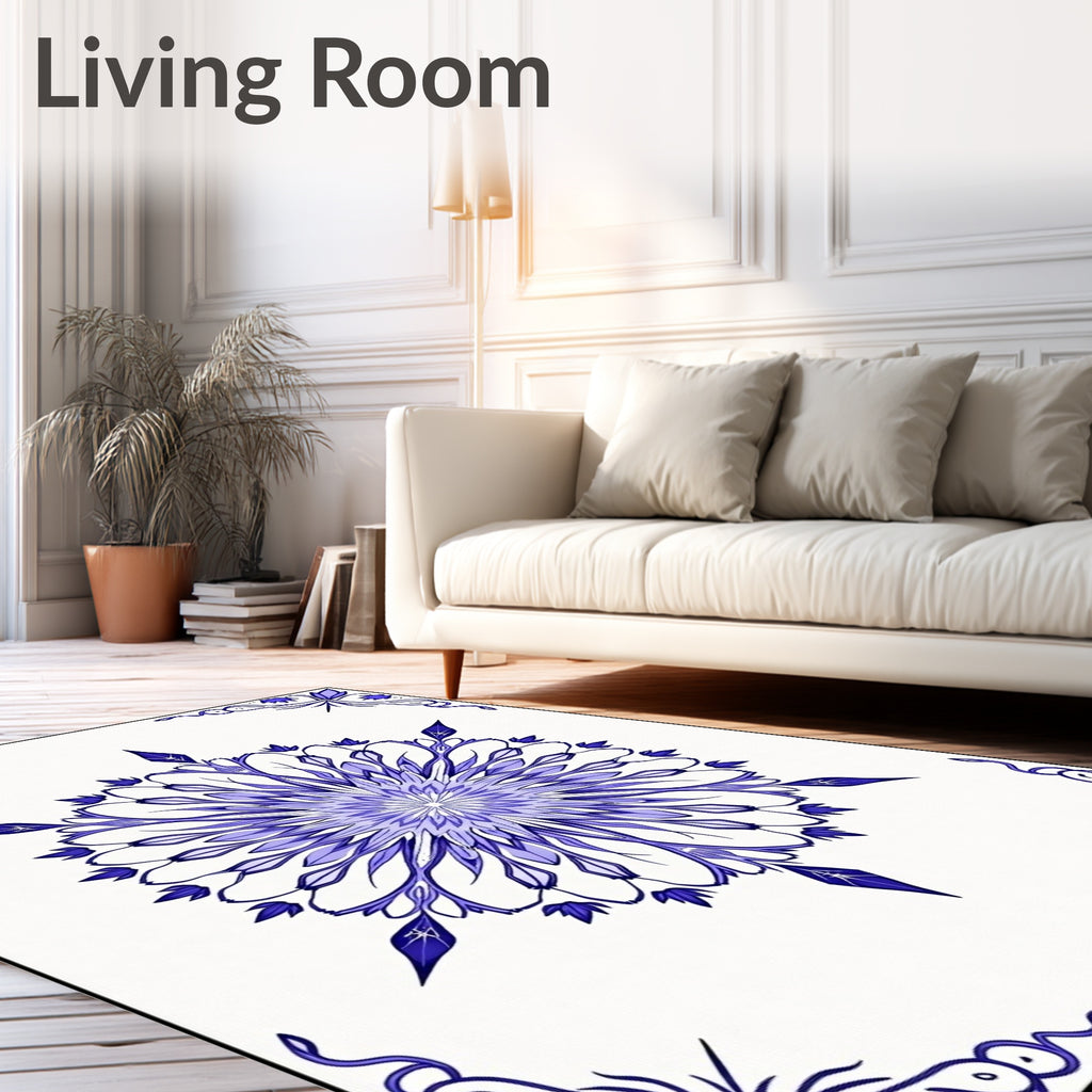 Azure Blue Floral Medallion Art Rug