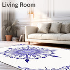 Azure Blue Floral Medallion Art Rug