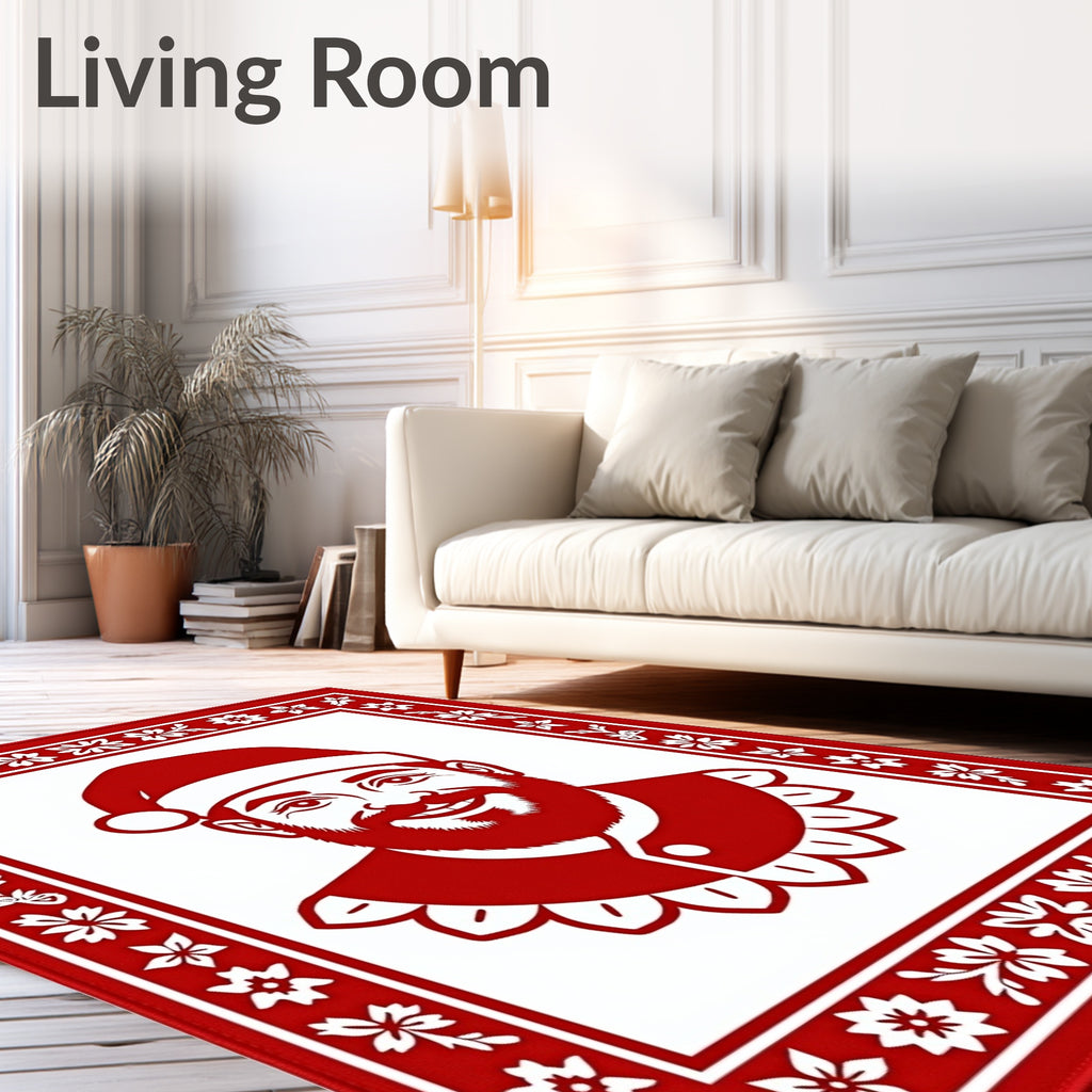Festive Red Santa Claus Floral Border Rug