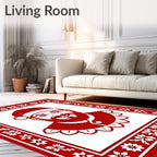 Festive Red Santa Claus Floral Border Rug