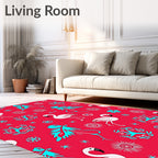 Red White Teal Flamingo Starburst Collage Rug