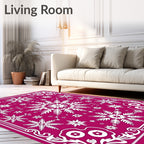 Crimson White Snowflake Mandala Ornament Rug