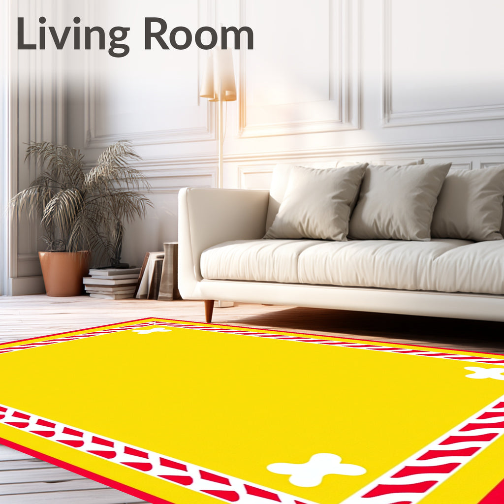 Bright Yellow Red White Bone Border Rug