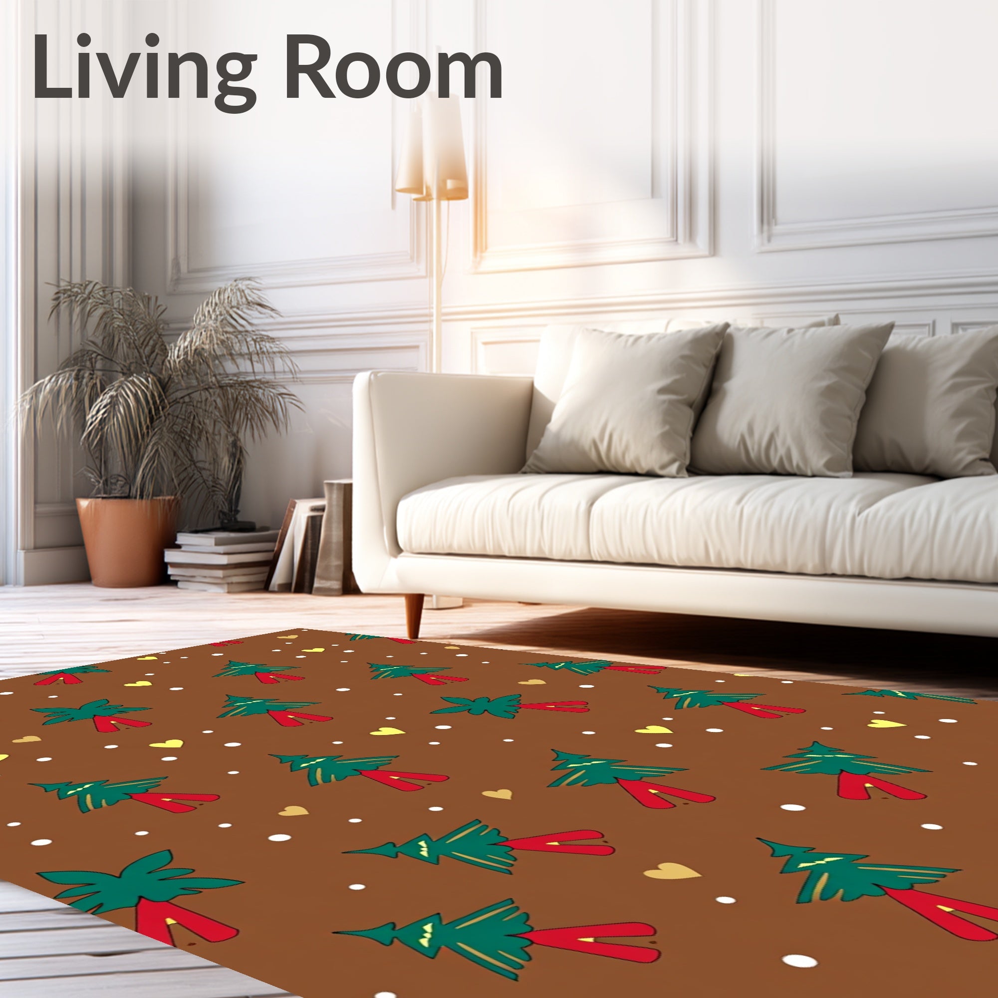 Brown Festive Tree Heart Snow Rug