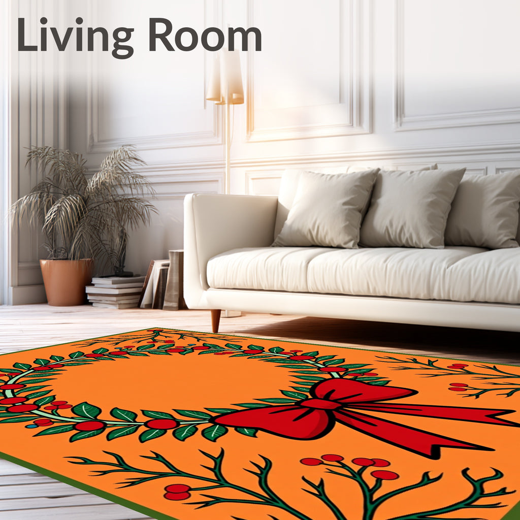 Festive Holiday Wreath Red Bow Rug