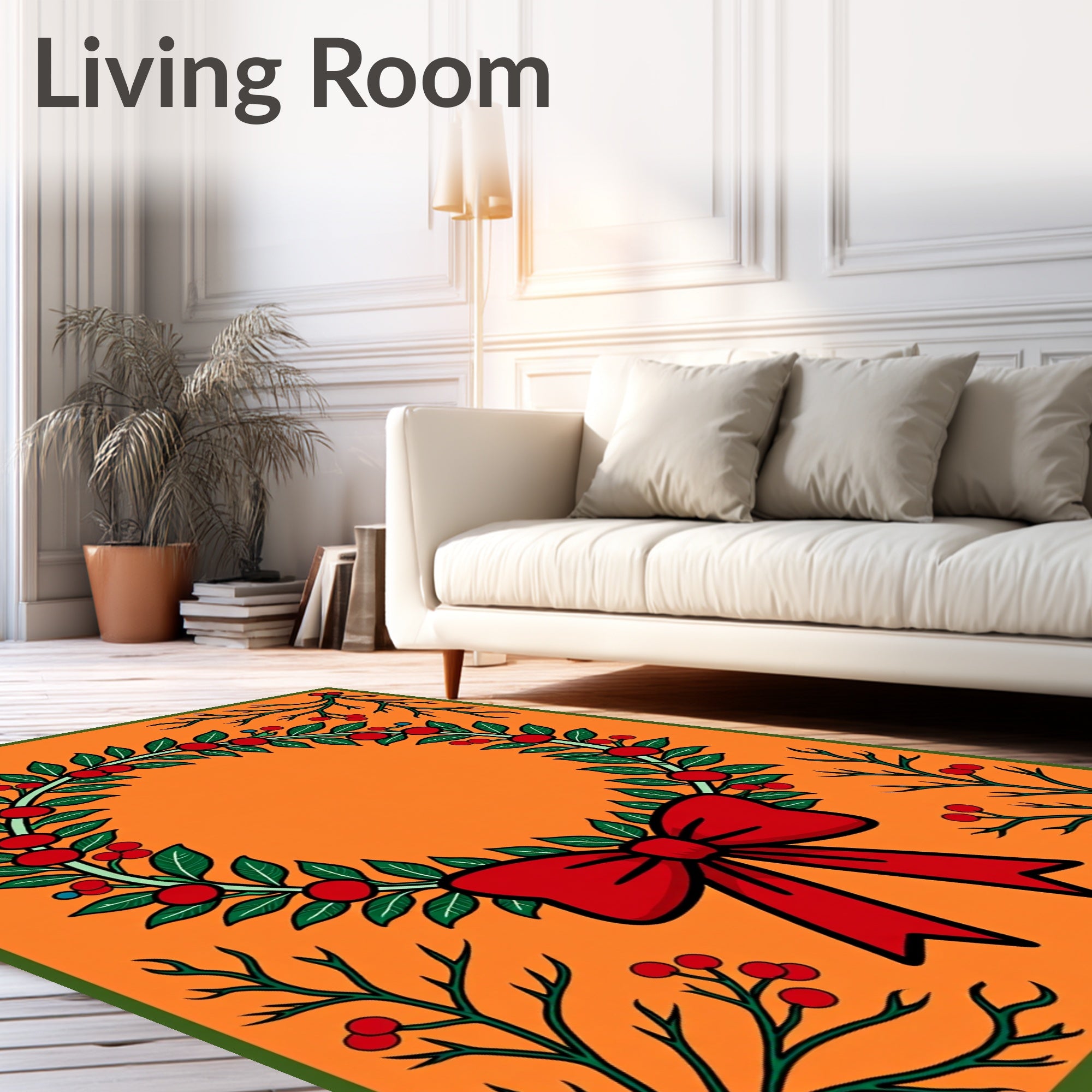 Festive Holiday Wreath Red Bow Rug