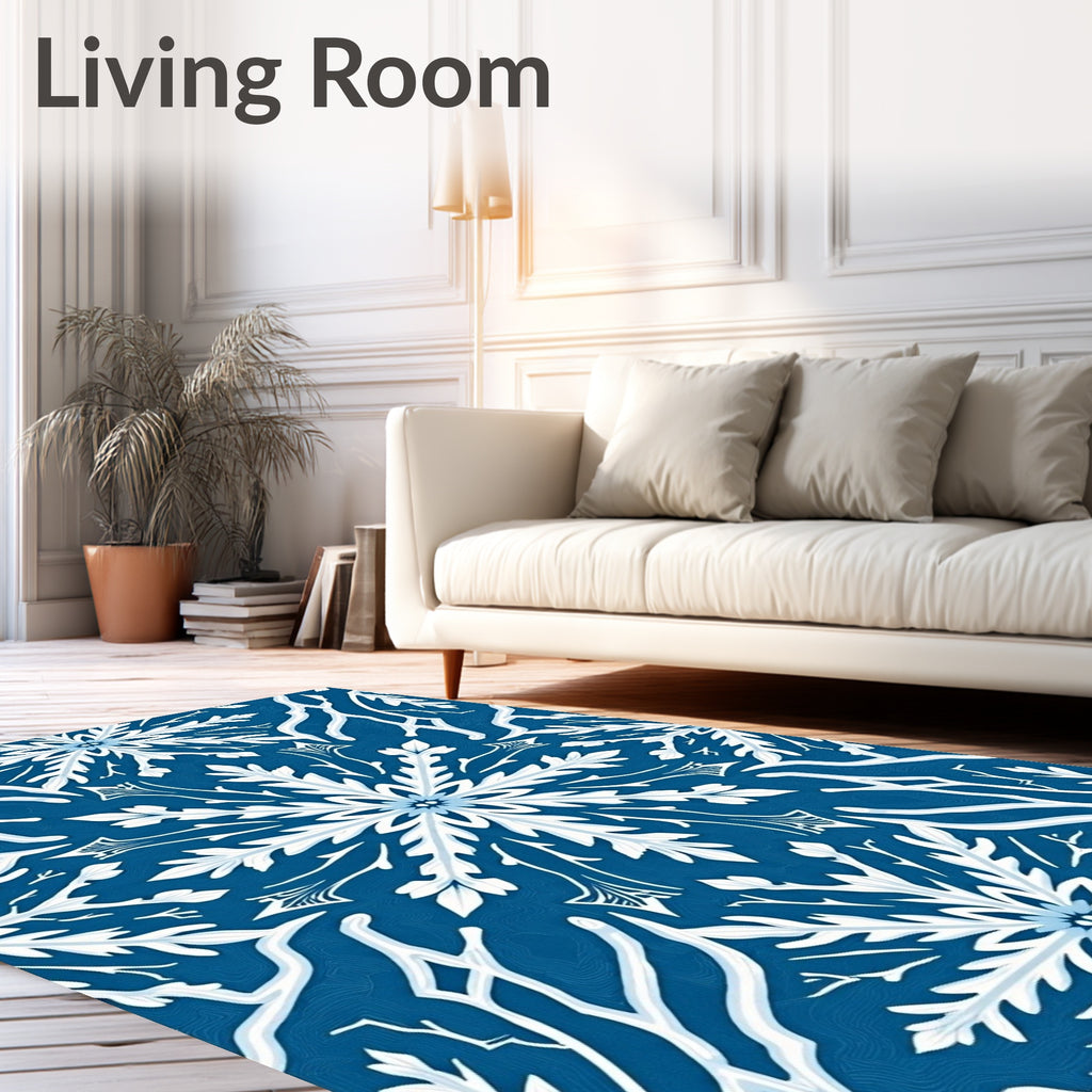 Deep Blue White Floral Medallion Rug