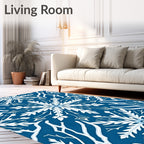 Deep Blue White Floral Medallion Rug