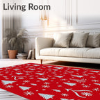 Red Snowflakes Christmas Trees Rug