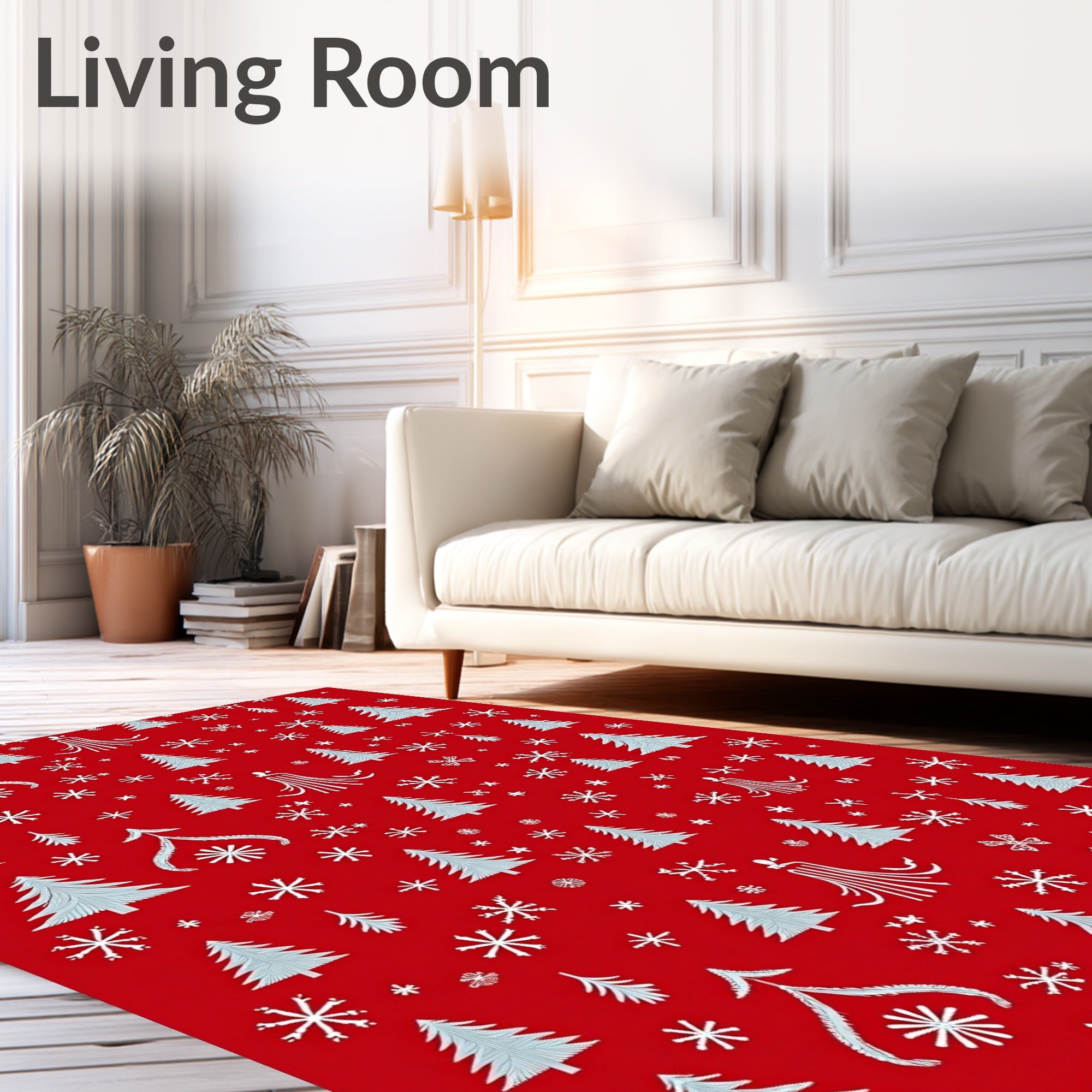 Red Snowflakes Christmas Trees Rug