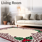 Crimson Poinsettia Scroll Border Rug