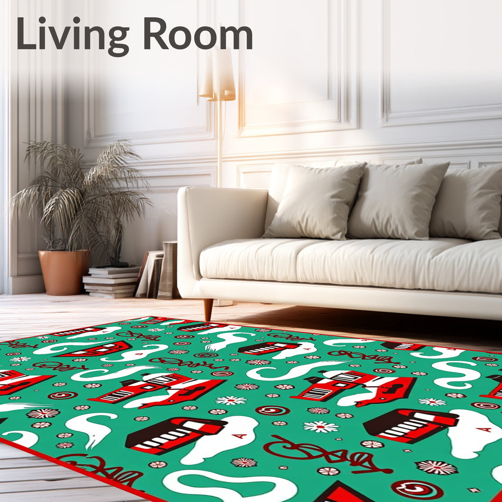 Whimsical Red Train Mint Cloud Rug