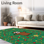 Green Sloth Cherries Gold Stars Border Rug