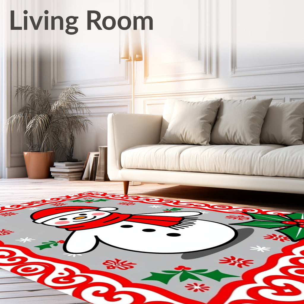 Christmas Snowman Holly Snowflake Border Rug