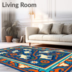Playful White Lambs Blue Floral Border Rug