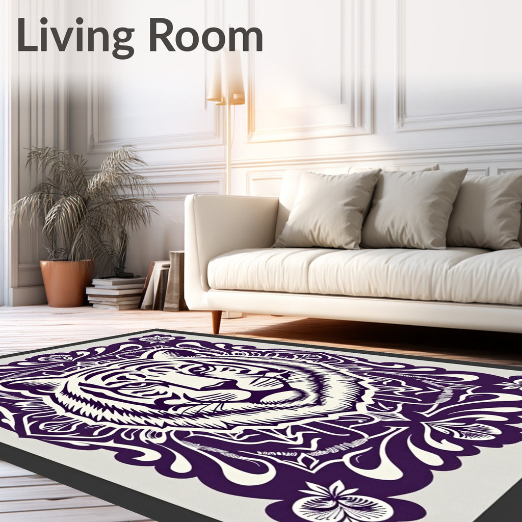 Majestic Tiger Head Ornamental Border Rug
