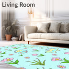 Cute Pink Floral Hedgehog Companions Rug