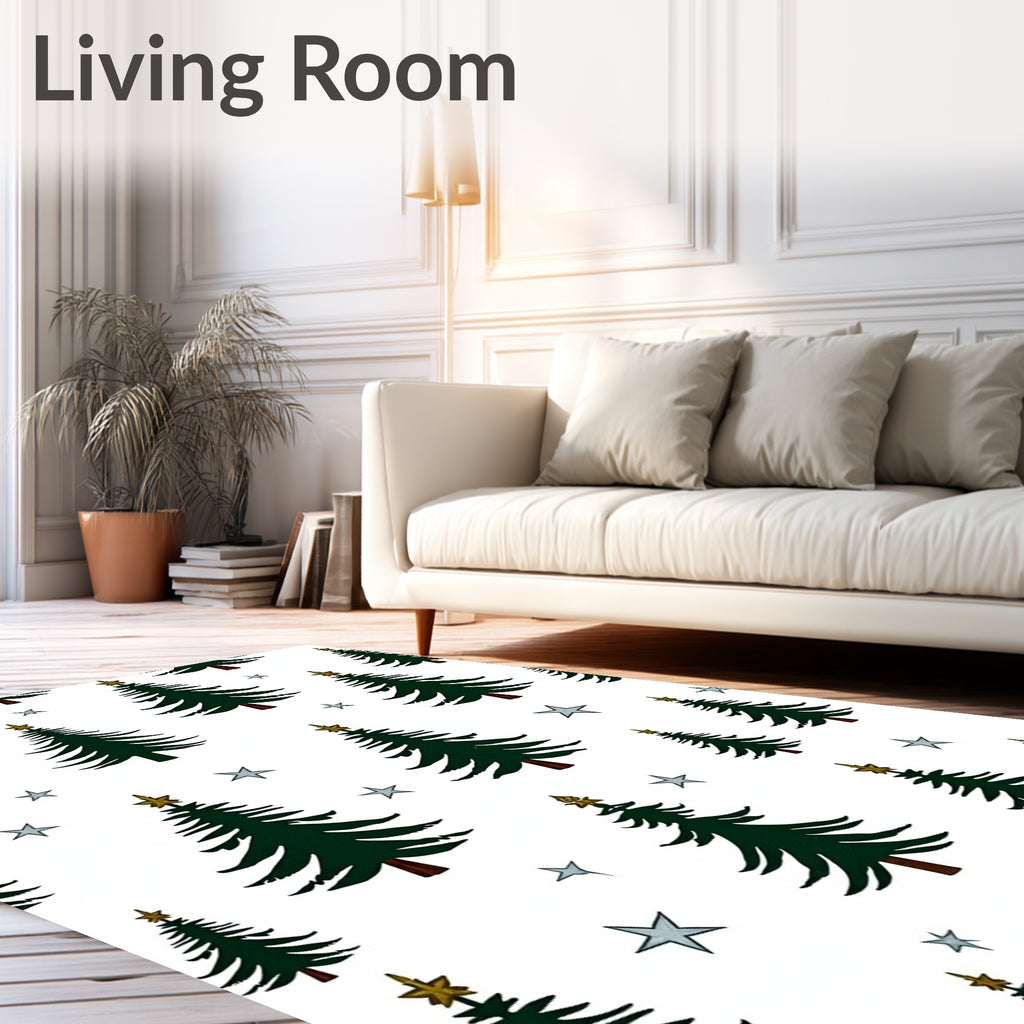 Emerald Pine Trees Sparkle With Stars Rug
