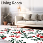 Red Berry Green Branch Botanical Rug