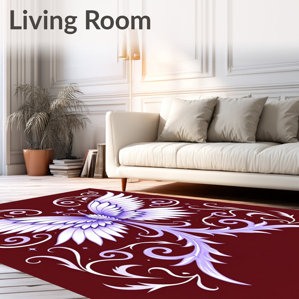 Ornate Lavender Winged Creature Swirls Rug