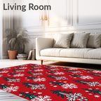 Red White Green Evergreen Snowflake Motif Rug