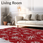 Crimson White Damask Scrollwork Leaf Rug