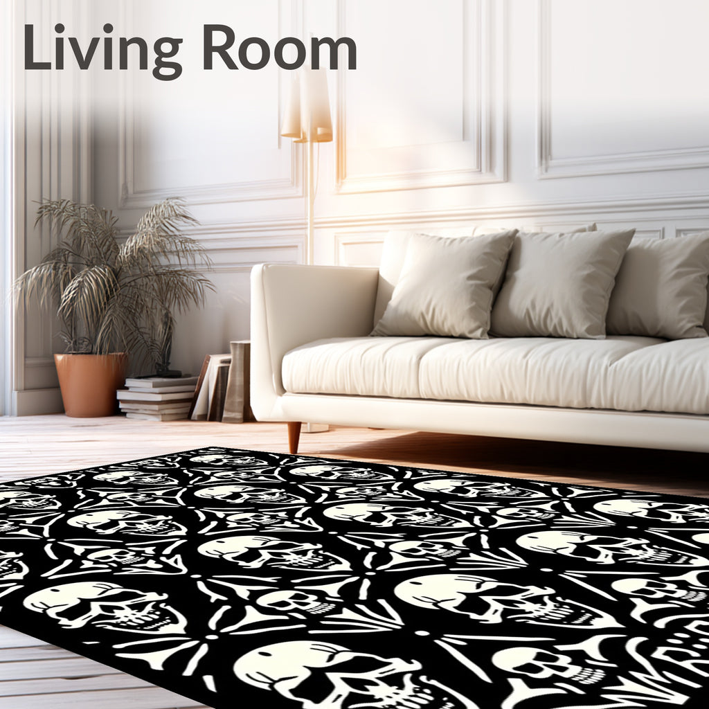Black White Skull Bone Medallion Rug