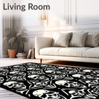 Black White Skull Bone Medallion Rug