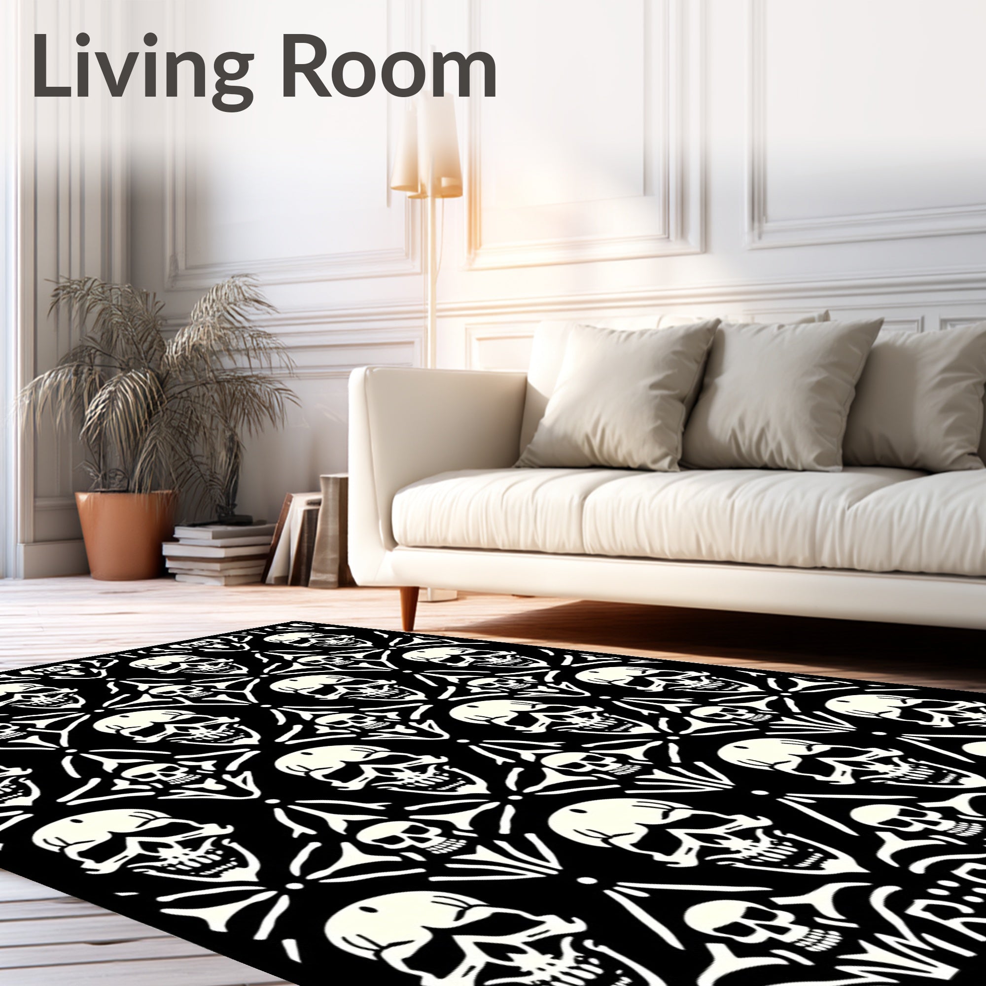Black White Skull Bone Medallion Rug