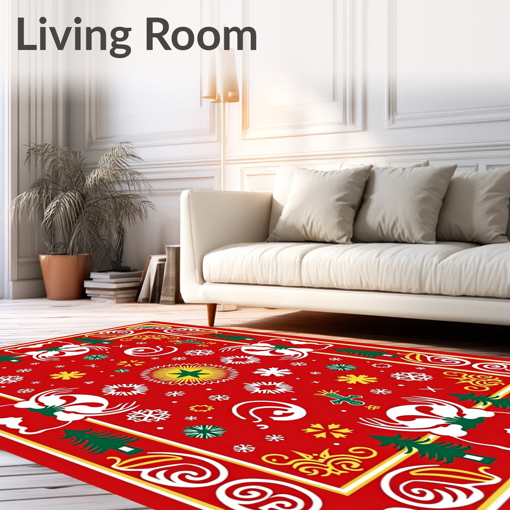 Festive Red Christmas Tree Snowflake Rug