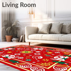 Festive Red Christmas Tree Snowflake Rug
