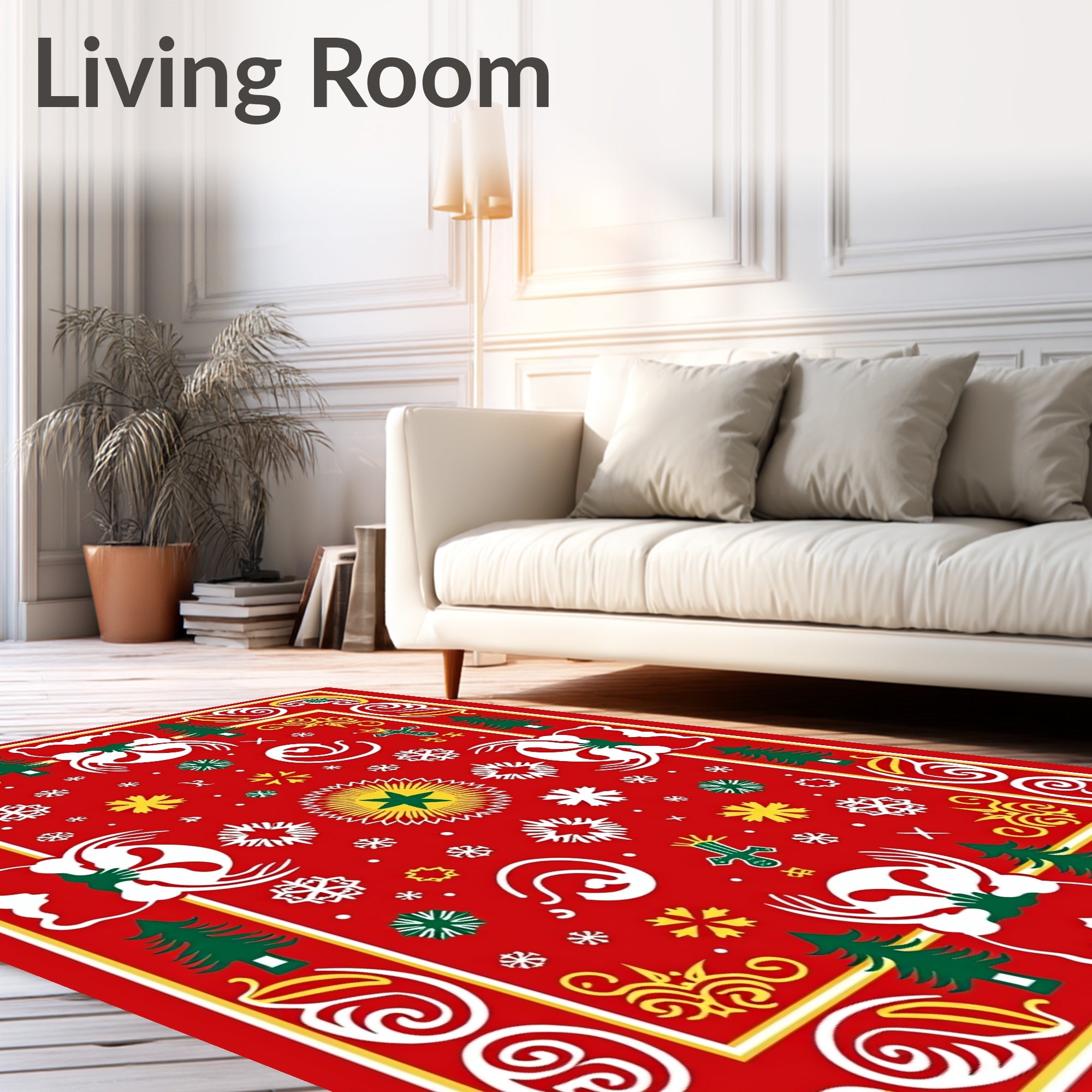 Festive Red Christmas Tree Snowflake Rug