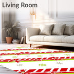 Red Green Striped Ribbon Bow Snowflakes Rug