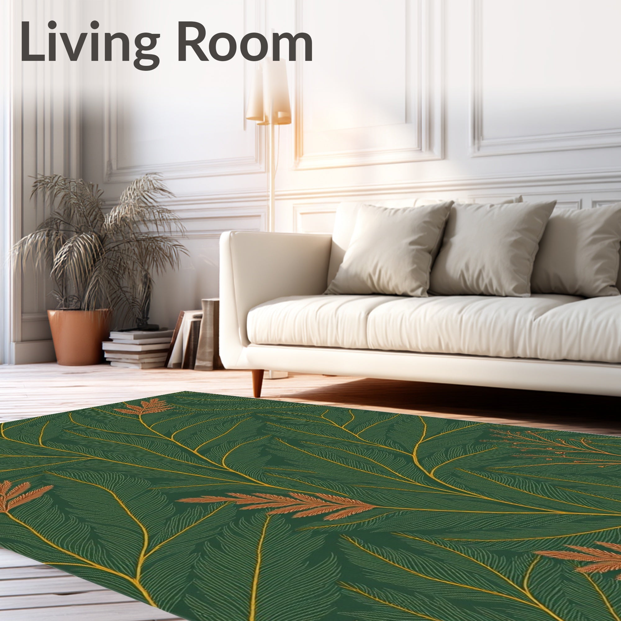 Deep Green Fern and Branch Vines Rug