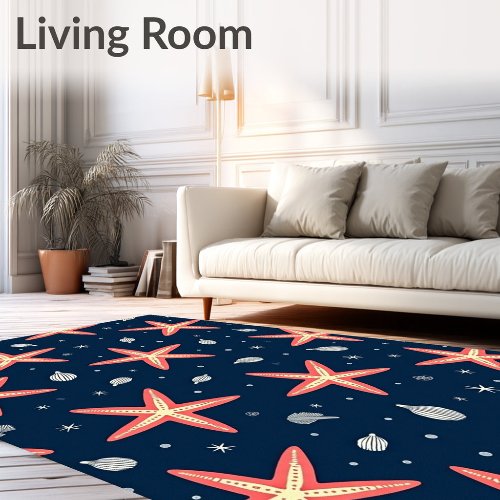 Coral Starfish Navy Scatter Rug