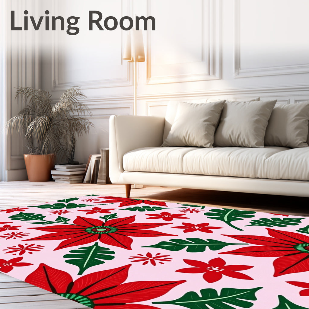 Festive Red Poinsettia Floral Arrangement Rug