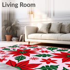 Festive Red Poinsettia Floral Arrangement Rug