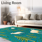 Teal Forest Sheep Woodland Scene Rug