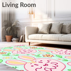 Whimsical Pink Bunny Floral Meadow Rug
