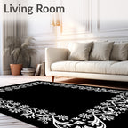 White Floral Vine BorderRug Rug
