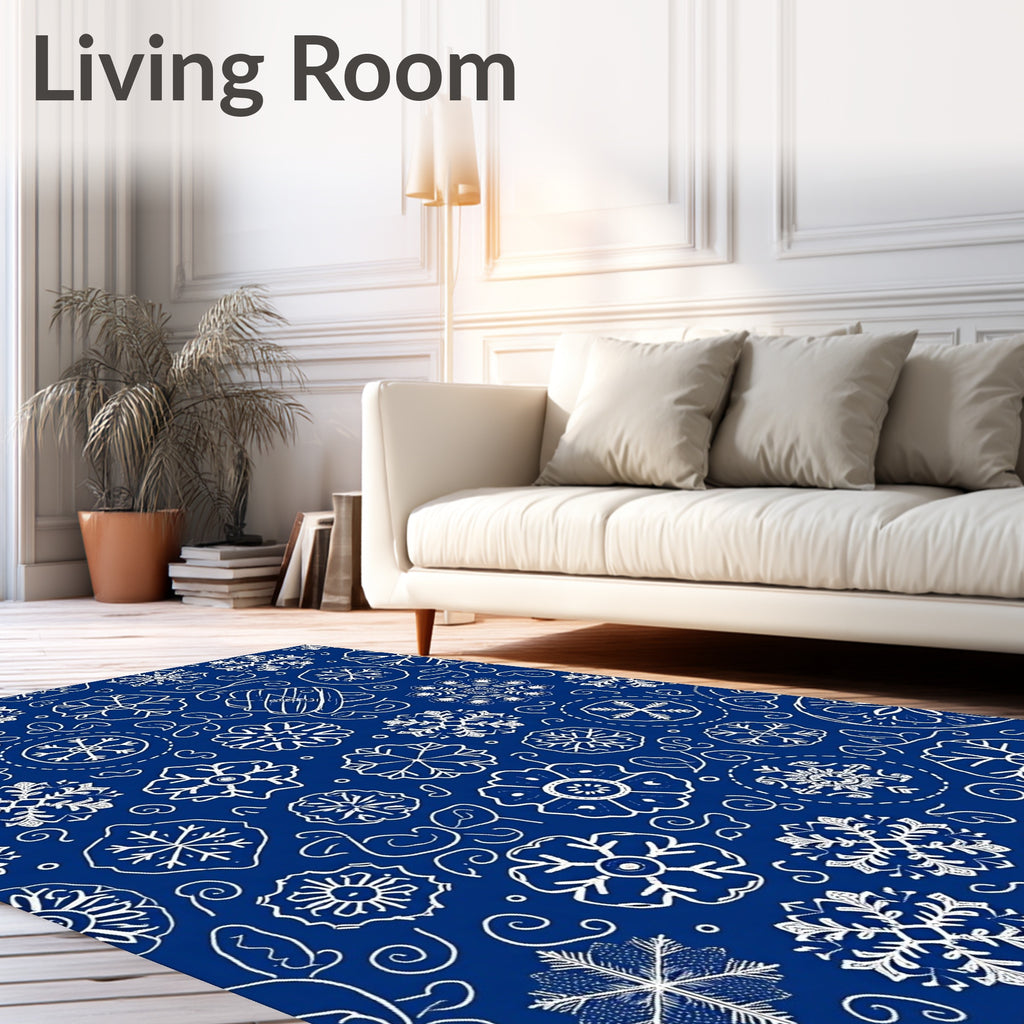 Deep Blue Snowflake Scatter Rug