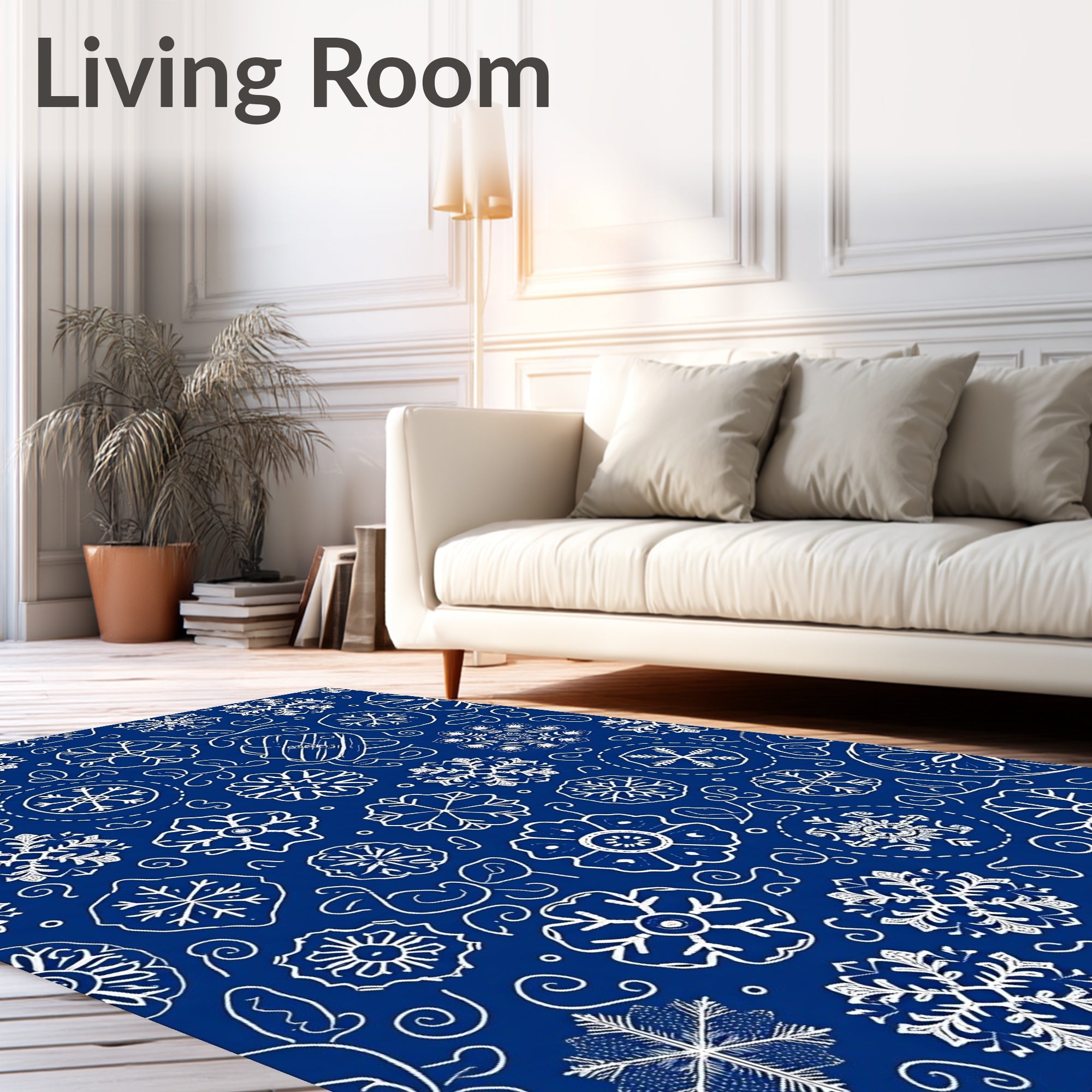 Deep Blue Snowflake Scatter Rug